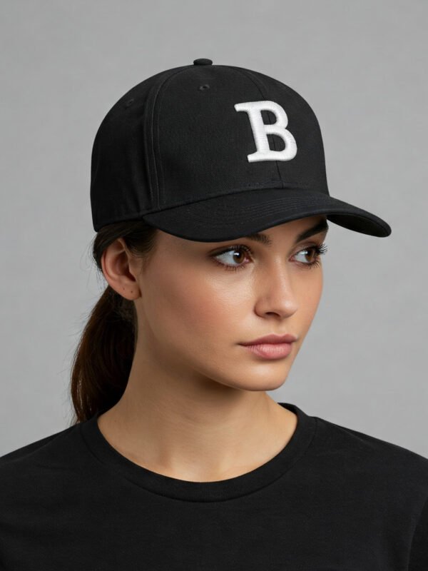 B Harf Nakışlı Cotton Premium Beyzbol Şapka - Siyah